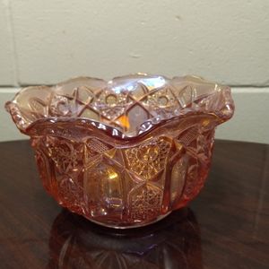 Vintage LE Smith Pink Carnival Glass Bowl Quintec 6 1/4”
